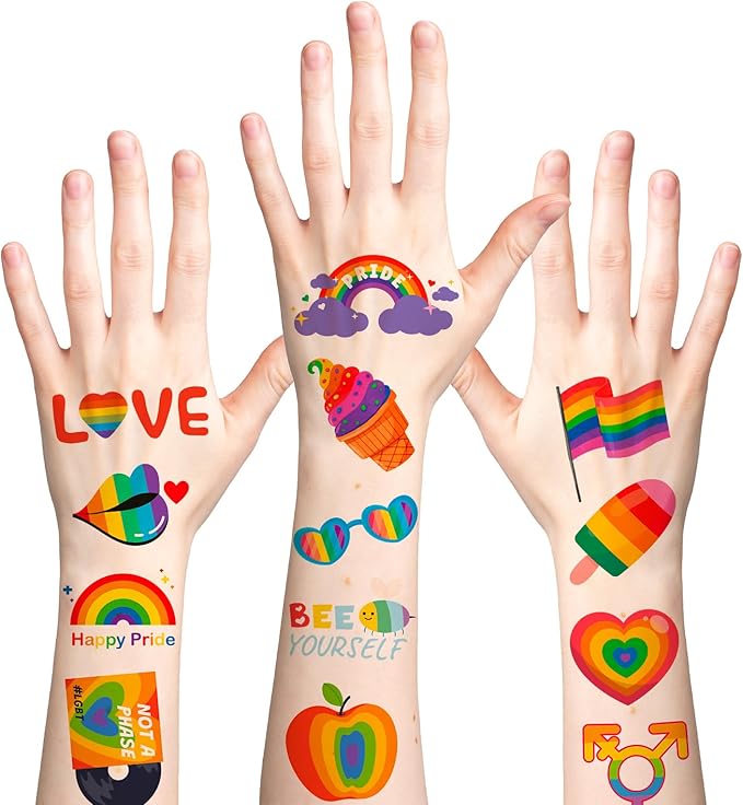 Pride Accessories - Pride Tattoos, 120Pcs Pride Temporary Tattoos for Adults – Rainbow LGBTQ Fake Tattoos Waterproof, Love is Love Gay Pride Accessories for Parade, Pride Decorations