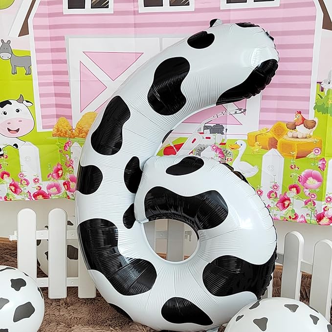 Cow Print Balloon Birthday Decorations Supplies,40 inch Number 4 Balloon | Cowgirl Theme Number Balloons for 4st Birthday Party | Farm Barn Decor for kids