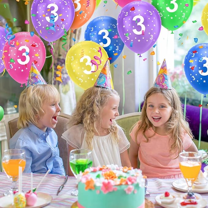 Ainiv 3rd Birthday Balloons 18PCS, 12inch Numbers Printed Latex Party Balloons, 3rd Anniversary Party Supplies Balloons, Numbers Balloons Decorations for Girls Boys 3 Year Old Birthday Party