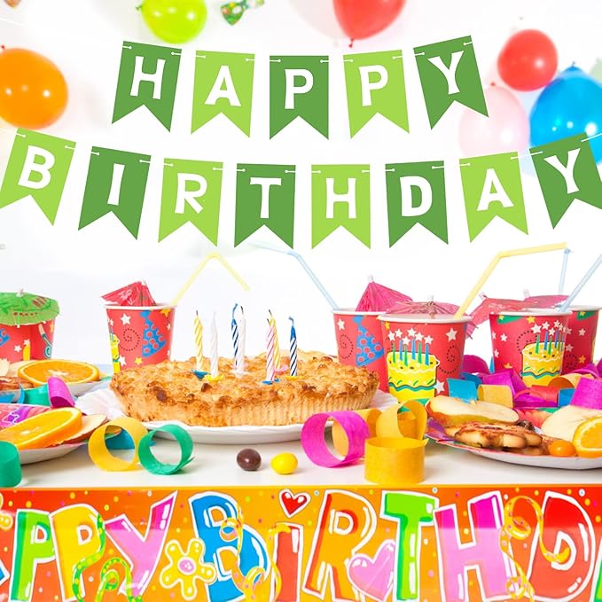 Green Happy Birthday Banner Sign Green Bunting Banner Garland for Kids Girls Baby 1st Tea Party Decorations Bunting Flag Party Supplies