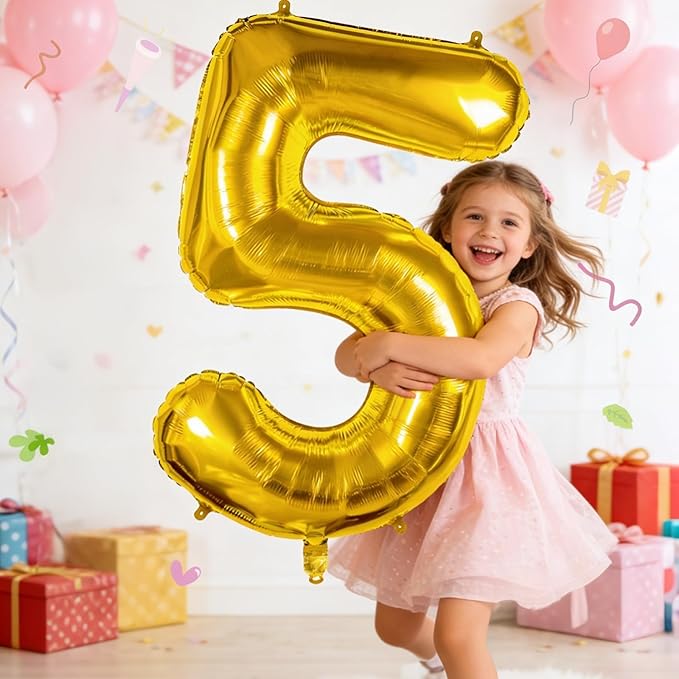 Smlpuame 40 inch Number Balloon 0-9 Gold Large Number 5 Balloons,Digital Balloons for Birthday Party Celebration Decorations Supplies, Helium Foil Number Balloons for Wedding Anniversary