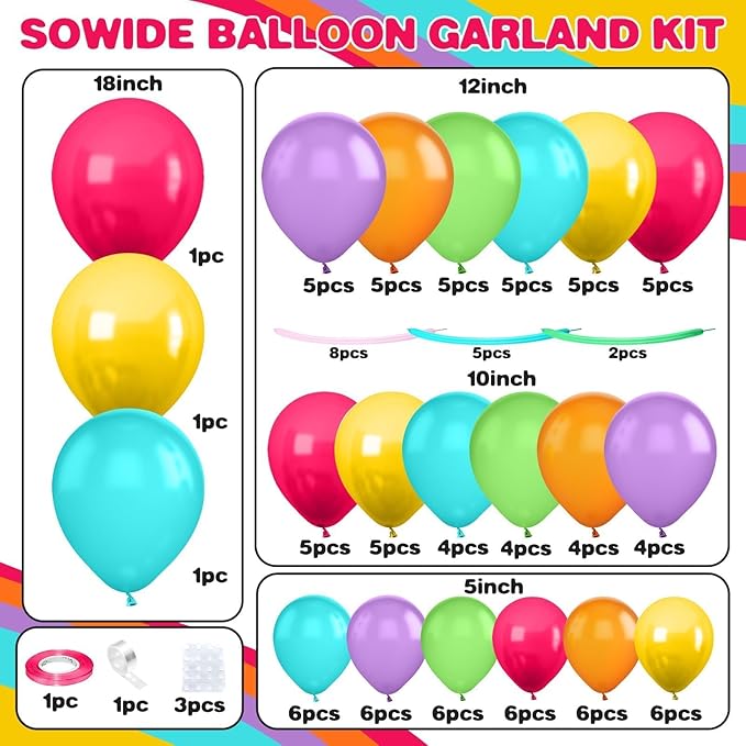 Balloon Arch Garland Kit,Green Pink Blue Yellow Orange Balloons Assorted Colors Pastel Balloons For Girls Kids Magic Themed Birthday Baby Shower Wedding Graduation Party Decorations