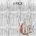 4 Pack Silver Foil Fringe Curtain - Metallic Tinsel Streamer Backdrop for Birthday Party Decorations
