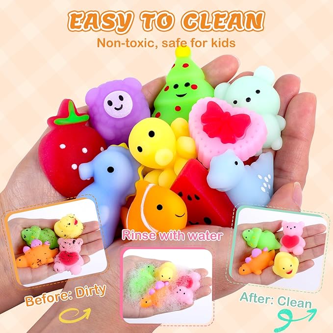 120 Pack Squishy Toys, Easter Basket Stuffers, Mochi Squishy Bulk Party Favors for Kids, Treasure Box Toys for Classroom Prizes, Easter Basket Gifts Goodie Bags Fillers Birthday Gifts