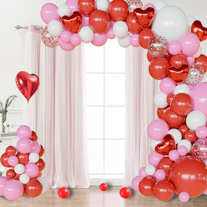 Pink and Red Balloon Arch Kit,112pcs Different Size Pink and Red Balloons,Light Pink Balloons for Birthday Valentines Day Wedding Party Decoration