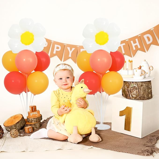 Daisy Balloon Table Centerpieces Stand Kit 2 Sets, Boho Groovy Party Decortions with Flower Daisy Foil Balloons for Birthday Wedding Baby Shower Theme Party