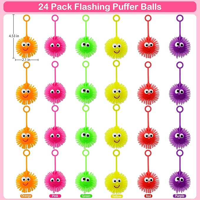 24 Pack Valentines Day Gifts for Kids, LED Puffer Balls with Valentines Cards for Kids Stress Relief Balls Bulk Glow In The Dark for Boys Girls Classroom Exchange Prizes Party Favors Toys