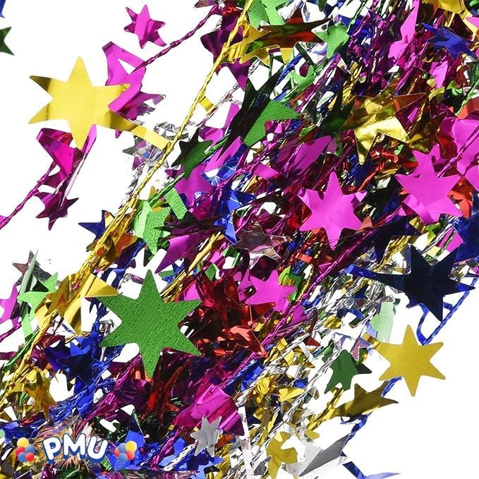 PMU 150 Ft Star Wire Shiny Garland Multi Color - Halloween, Christmas Party, Wedding, Birthday, Festive Home Decoration Ornament Multi Color (6pc-25Ft Each)