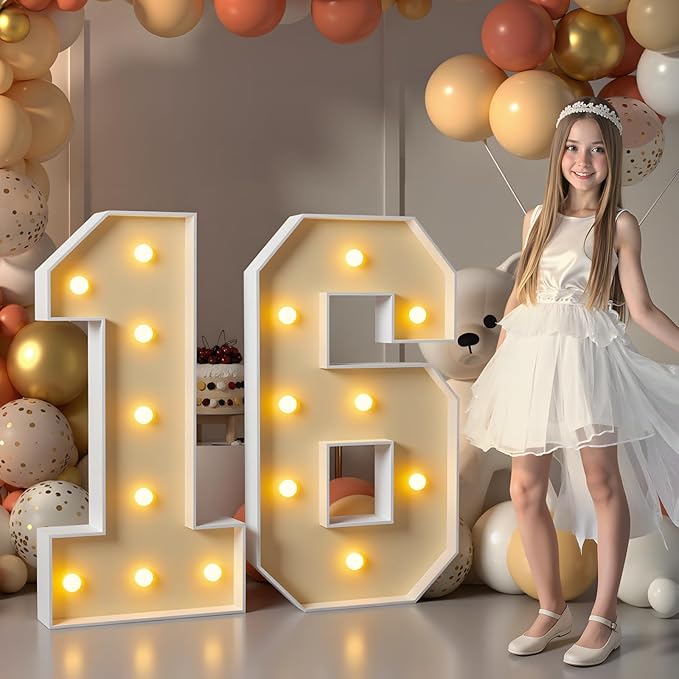imprsv 3FT Marquee Light Up Numbers, Marquee Numbers 16th Birthday Decorations for Girls Boys, 16th Birthday Women Foam Board Anniversary Party Decorations Arch Kit (DIY)