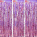 TONIFUL 3Pcs Laser Light Pink Door Streamers,Laser Pink Photo Booth Backdrop Metallic Streamers Pink Foil Fringe Curtains for Birthday,Christmas,New Year,Bachelorette,Grad Party(9.9ft x 6.6ft)