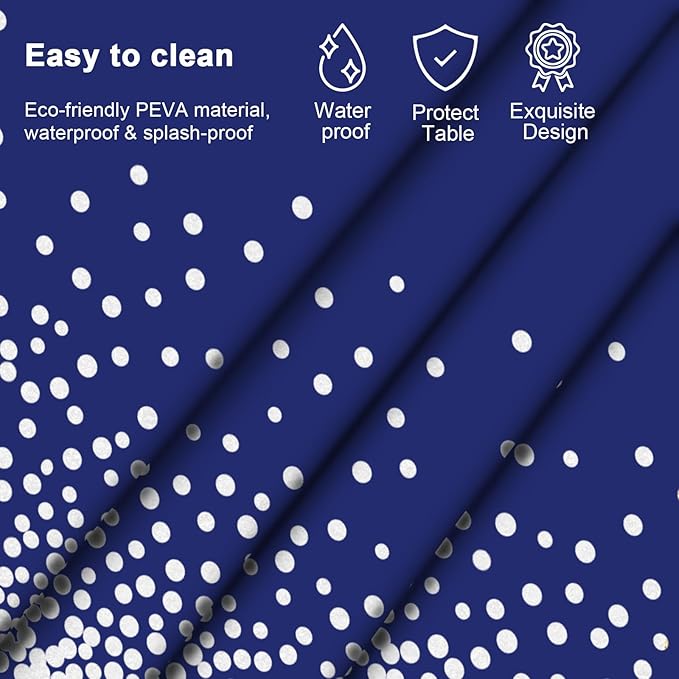 Mulbozy 2 Pcs Navy Blue Plastic Tablecloth Silver Dot Blue Table Cloths, 54×108 inches Disposable DarkBlue Table Cover for Anniversary Friendsgiving Fine Dining Graduation Party Decoration