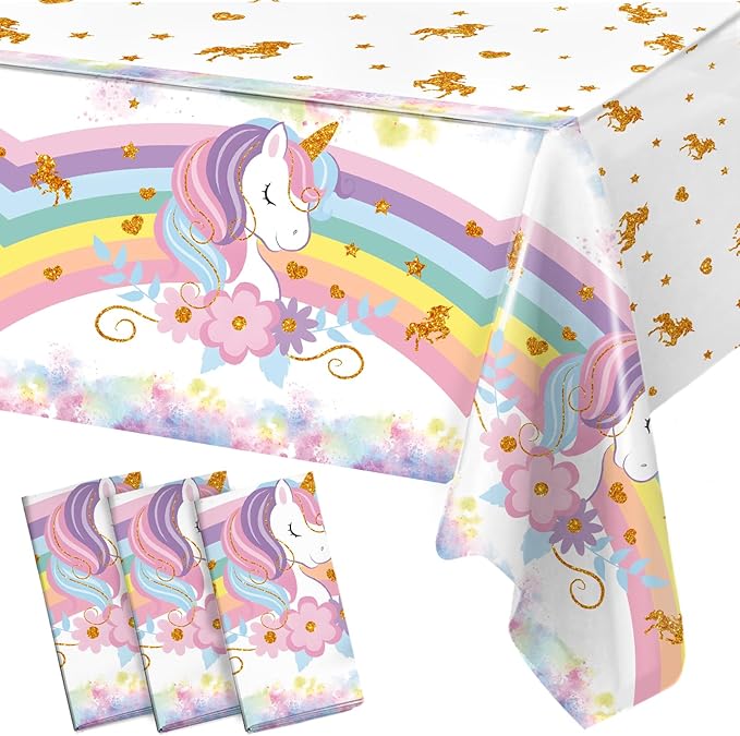 Staraise 3PCS Unicorns Tablecloths for Birthday Decoration, Unicorn Party Decorations Pastel Rainbow DisposableTable Covers for Kids Girls Baby Shower Birthday Party Supplies, 51.2X 86.6inch