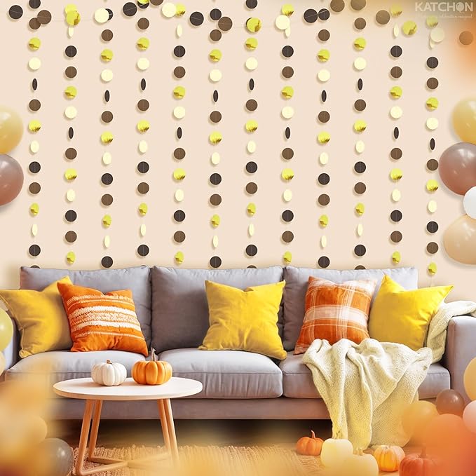 KatchOn, Pre-Strung Circle Gold and Brown Paper Garland - 65 Feet, Pack of 5 | Graduation Decorations 2026 | Black Gold Birthday Decorations | Graduation Backdrop 2026