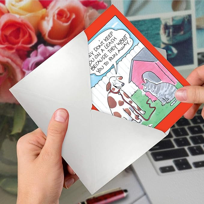 NobleWorks Funny Birthday Paper Card with 5 x 7 Inch Envelope (1 Card) Bday Cat Leash 5027