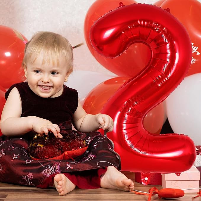 Red Number 2 Balloon 40 Inch, Big Large Foil Helium Number Balloons, Jumbo Giant Mylar Number 2 Balloons for 2 Year Old Birthday Red Party Decorations Supplies Anniversary