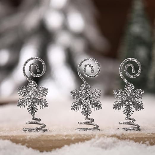 Rtteri 16 Pcs Christmas Picture Display 2 Inch Snowflake Christmas Place Card Holder Silver Photo Holders for Centerpieces Xmas Table Number Holders Card Stands for Xmas Winter Holiday Party Supplies