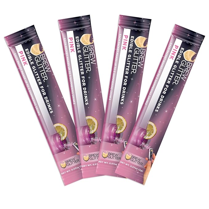Brew Glitter Pink Edible Drink Glitter 4 x 2g Packets for Cocktails, Beer, Wine & Beverages