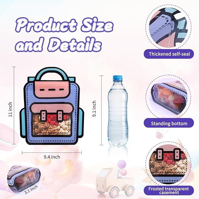 EONSUI 30PCS Plastic Cartoon Backpack Shaped Goodies Bags with Handles for Kids Birthday, Back to School Supplies, Baby Shower, Party, Wedding, Reusable Bulk Gift Wrapper for Candy, Snacks, Chocolate
