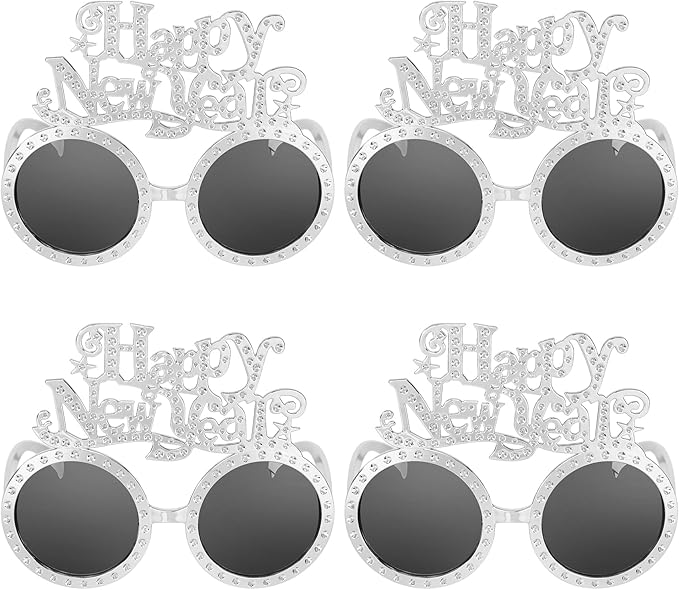Happy New Year Metallic Glasses Shiny 2026 Party Eyeglasses for Adults & Kids Fun NYE Accessories & Photo Booth Props