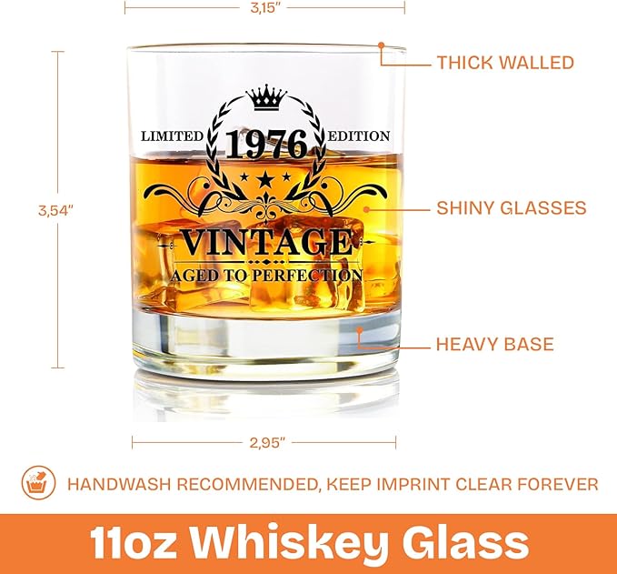 NewEleven 50th Birthday Gifts For Him, Men - 1976 50th Birthday Decorations, Funny Gifts For Men, Husband, Dad - Cool Whiskey Gifts Idea From Her, Wife - Whiskey Glass