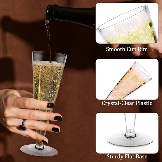 Plastic Champagne Flutes Disposable Wine Glasses - 40 Pack 4.5Oz Clear Mimosa Cocktail Cups Bulk for Wedding Women's Day Party Supplies Engagement Decor, Copas De Plastico Para Brindis