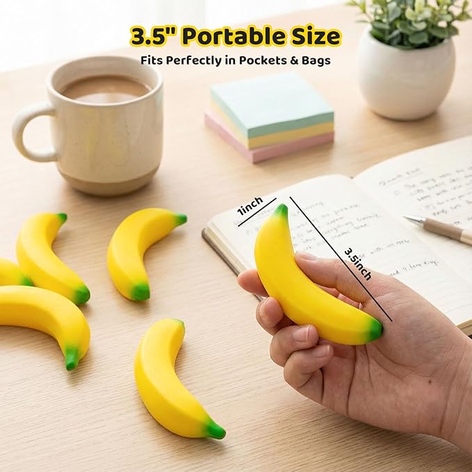 LovesTown 30PCS Banana Stress Toys, Squeeze Toys Mini Stretchy Fidget Balls Banana Stress Balls for Relief Kids Adults Party Favors