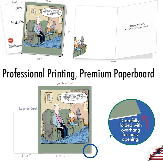 NobleWorks - 1 Big Funny Birthday Card Cartoon (8.5 x 11 Inch) - Jumbo Comic Humor, Group Greeting Card with Envelope - Reincarnation J2671BDG