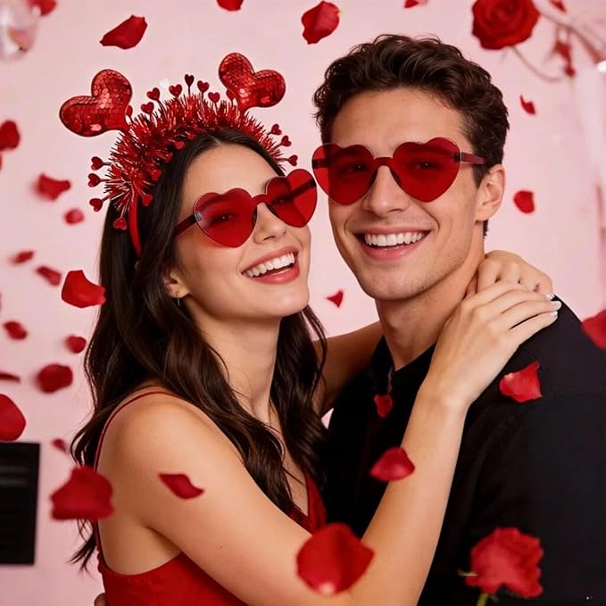 Heart Headband Valentines Day Headband with Red Heart Shape Sunglasses Valentine Accessories for Valentine Wedding Anniversary Party Favors