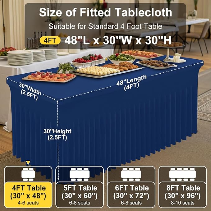 Smiry Spandex Tablecloth 2 Pack, Elastic Fitted Stretch Tablecloth for 4FT Rectangle Tables, Waterproof Washable Table Cover Skirt for Outdoor, Wedding, Banquet & Parties (Navy, 48Lx30Wx30H Inch)