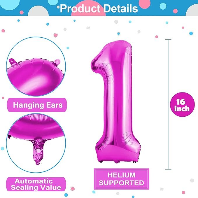 Number Balloons 16 Inch Mylar Foil Number 0-9 Balloons Set for Party Decoration Custom Digital Balloons 10 Pieces Party Supplies(Hot pink)