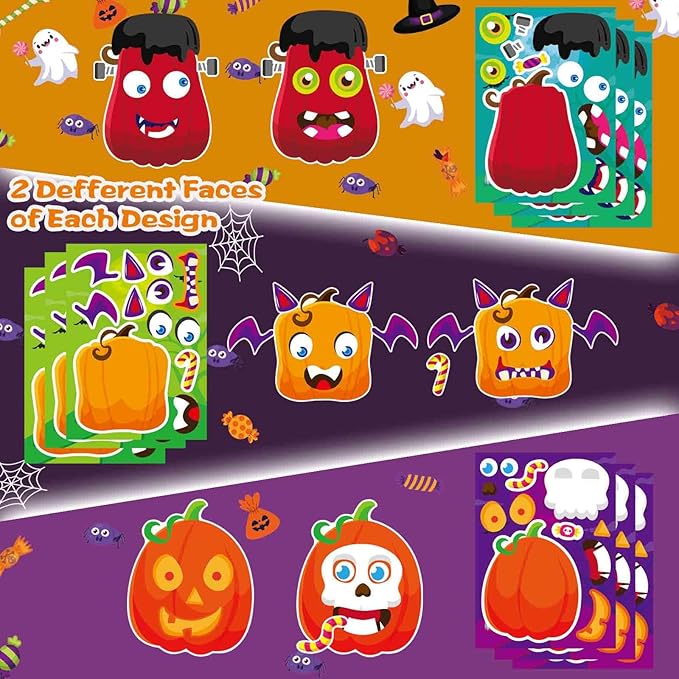 Halloween Stickers for Pumpkins 27 Sheets Make a Face Stickers Halloween Pumpkin Decorating Sticker Fall Autumn Pumpkins, Make Your Own Halloween Sticker for Halloween Party Crafts Games
