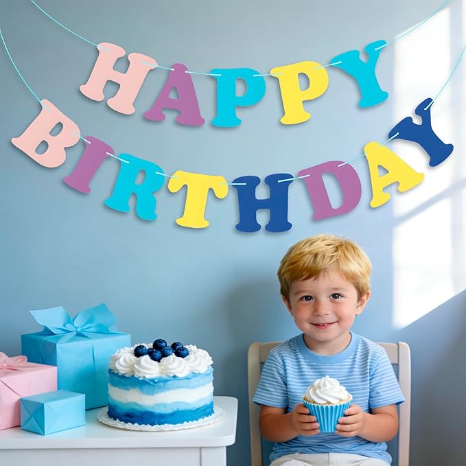 MEETINGU Macaron Birthday Banner - Colorful Macaron Letters, Happy Birthday Sign & Decorations for Kids, Boys, Girls & Adults