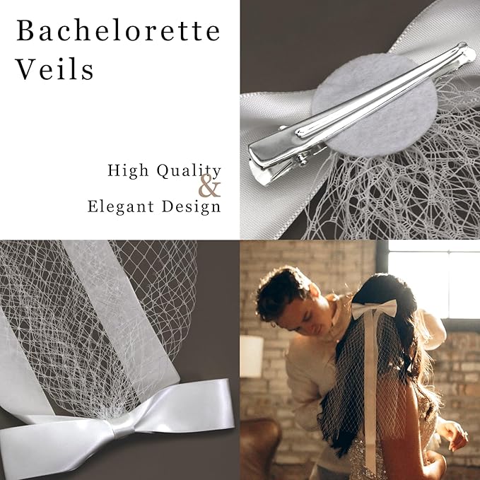 Bridal Veil Bachelorette Party Veil White Bow Wedding Veil Elegant Tulle Layer Hair Clip for Women and Girls