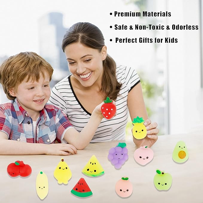 24 Pcs Squishy Toys, Fruits Mochi Squishies, Mini Kawaii Stress Relief Toys Party Favors for Kids Adults Birthday Gifts Classroom Prizes