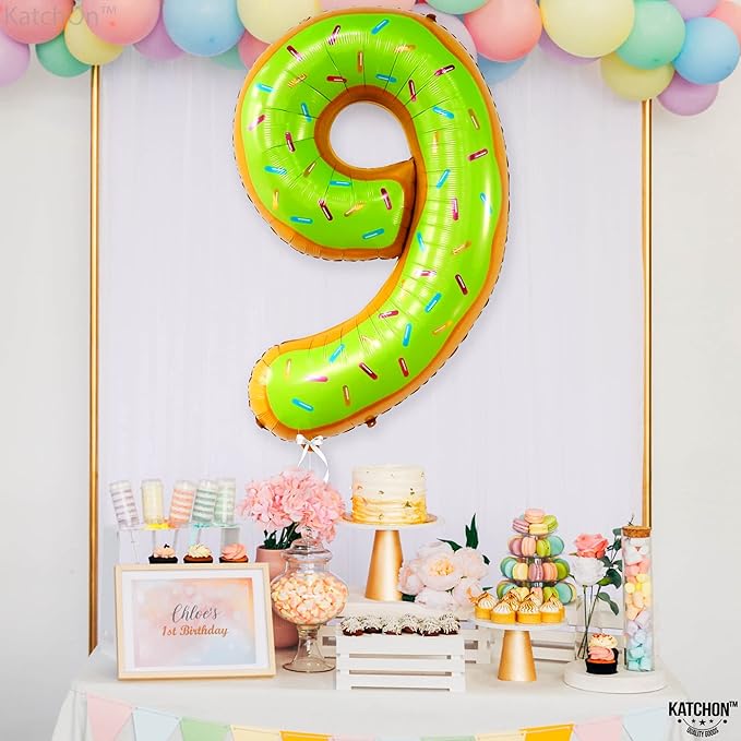 KatchOn, Huge Number 9 Donut Balloon - 40 Inch | Foil 9 Birthday Balloon for 9th Birthday Decorations | 9th Anniversary Decoration | Donut Birthday Party Decorations