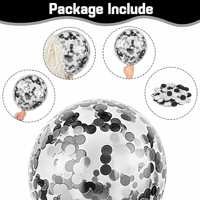 Black and Silver Confetti Balloons, 60pcs 12 inch Silver Metallic Chrome Latex Balloons and Black Latex Balloons for Birthday Wedding and Graduation Party Decorations