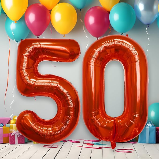 40 Inch Large Red Number Celebration and Decoration Balloon for Birthday Parties, Graduations, Anniversaries, Weddings, Photo Shoots, Special Events - Helium Foil Mylar (Red Number 50)