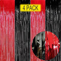 Red and Black Party Decorations- 4 Pack of 3.2x8.2ft Foil Fringe Curtains for Graduation Party Decorations Birthday Backdrop Decorations