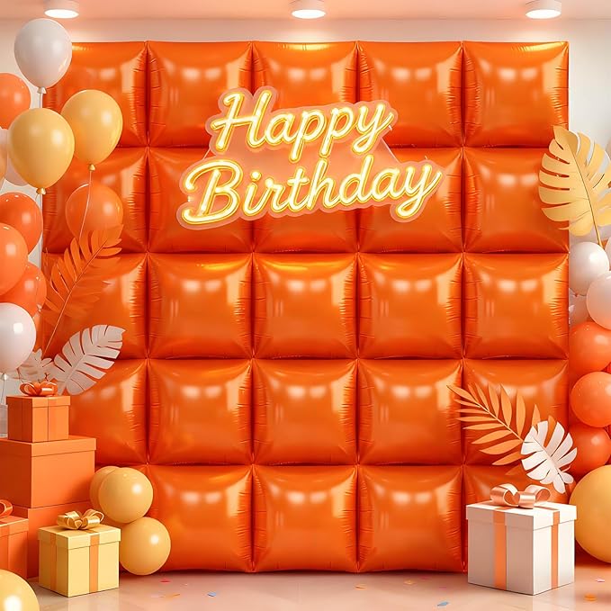 36Pcs Orange Square Foil Balloons Wall Backdrop, Double Sided Metallic Foil Balloons Tunnel Arch Garland Kit for Photo Booth Birthday Wedding Halloween Christmas Party Decorations
