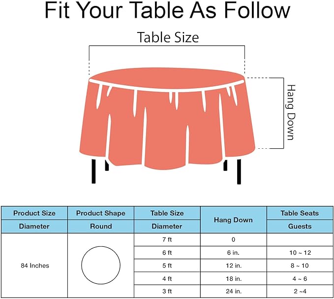 Coral Plastic Tablecloths 2 Pack Blush Red Disposable Covers 84 Inch Circle for 6 ft Round Tables - PEVA Cloths for Bridal Shower, Picnic, Birthday, Wedding, Banquet Parties