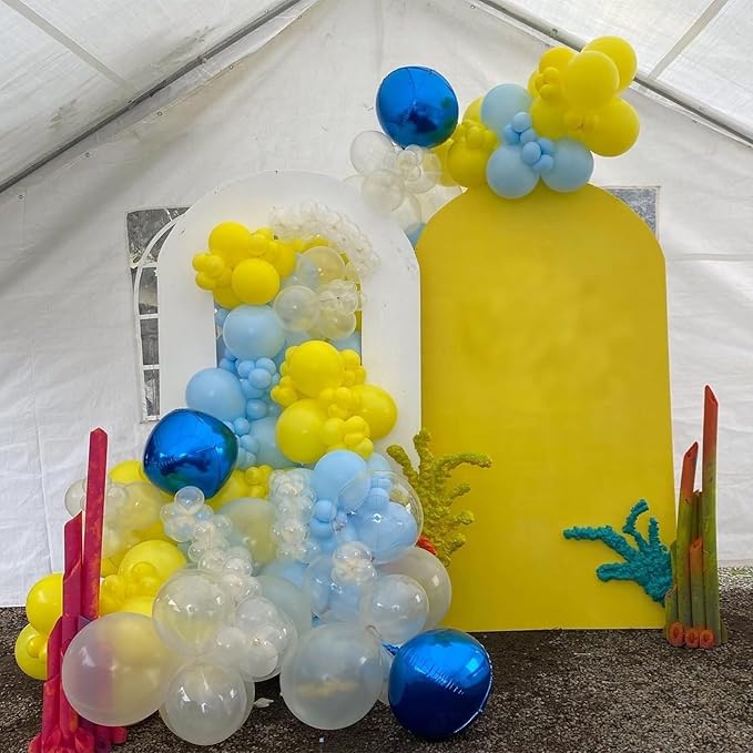 Blue Yellow Balloons Arch Kit, Blue Yellow Teal Balloons Party Decorations, Clear Balloon Arch Kit for Boys Girls Theme Birthday Party Decoration Baby Shower Party Supplies