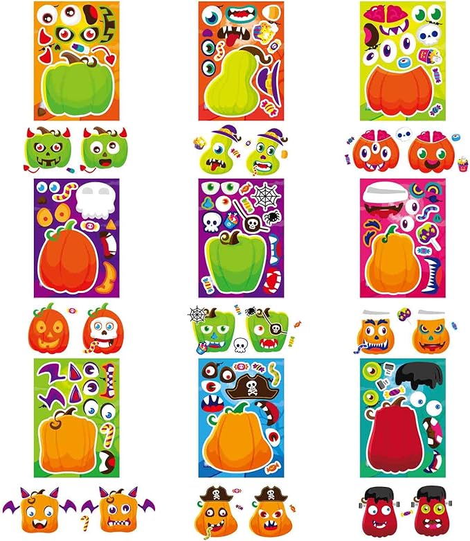 Halloween Stickers for Pumpkins 27 Sheets Make a Face Stickers Halloween Pumpkin Decorating Sticker Fall Autumn Pumpkins, Make Your Own Halloween Sticker for Halloween Party Crafts Games