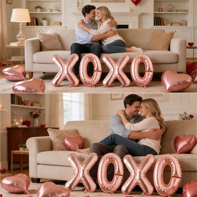 Soochat XOXO Balloons Valentine Letters Mylar Foil Balloons Engagement Valentines Day Wedding Marriage Bridal Shower Birthday Party Decor Photo Props Decorations (Rose Glod)