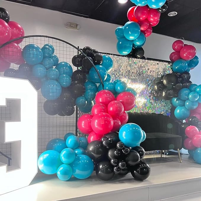 Hot Pink and Teal Balloon Arch Kit, Hot Pink Turquoise Balloon Garland Kit, Rose Red Teal Blue Latex Balloons Different Sizes for Birthday Decorations Wedding Baby Shower Summer Party Supplies