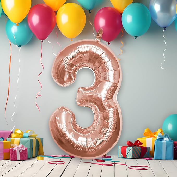40 Inch Large Rose Gold Number Celebration and Decoration Balloon for Birthday Parties, Graduations, Anniversaries, Weddings, Photo Shoots, Special Events (Rose Gold Number 3)