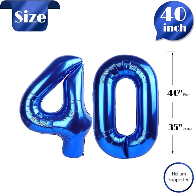 40 Balloon Number, Metallic Blue Number 40th Birthday Balloons 40 Inch, 40 Years Old Metallic Blue Birthday Decorations for Men Women, 40th Anniversary Decorations