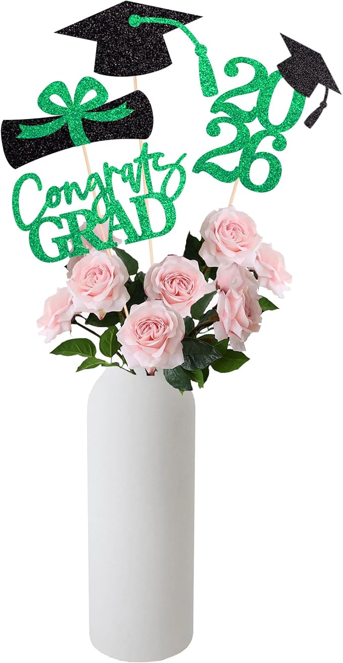 Gexolenu 16 PCS Green and Black Double-Sided 2026 Graduation Centerpieces for Tables, 2026 Table Toppers Party Centerpiece Sticks Party Supplies, Graduation Party Decorations Class of 2026, Set of 4