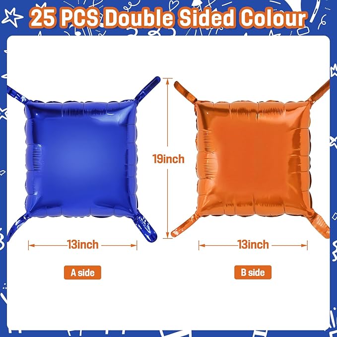 Blue and Orange Square Foil Balloons Wall, Double Sided Chrome Deep Blue and Orange Balloons Tunnel Arch Kit Backdrop for Boys Birthday Graduation Baby Shower blue Birthday Party Decorations