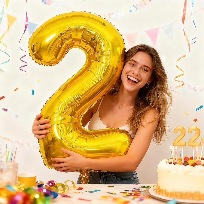 Smlpuame 40 inch Number Balloon 0-9 Gold Large Number 2 Balloons,Digital Balloons for Birthday Party Celebration Decorations Supplies, Helium Foil Number Balloons for Wedding Anniversary