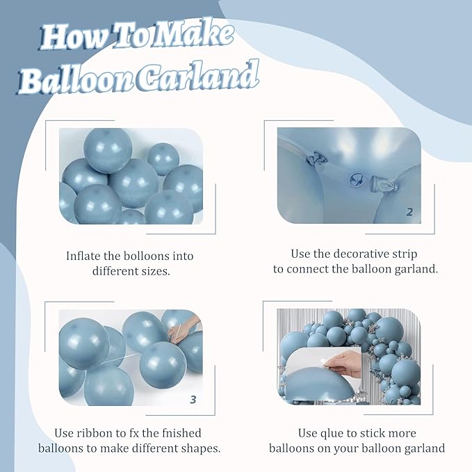 Dusty Blue Balloons Garland Kit, Double Stuffed Dark Dusty Blue Balloon Arch Different Sizes 18/12/10/5 Inch Latex Balloons for Birthday Gender Reveal Neutral Theme Party Decoration
